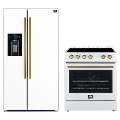 FORNO 2-Piece White Kitchen Bundle - 30" Electric Range and 36" Bottom Freezer Refrigerator - Forno Appliances