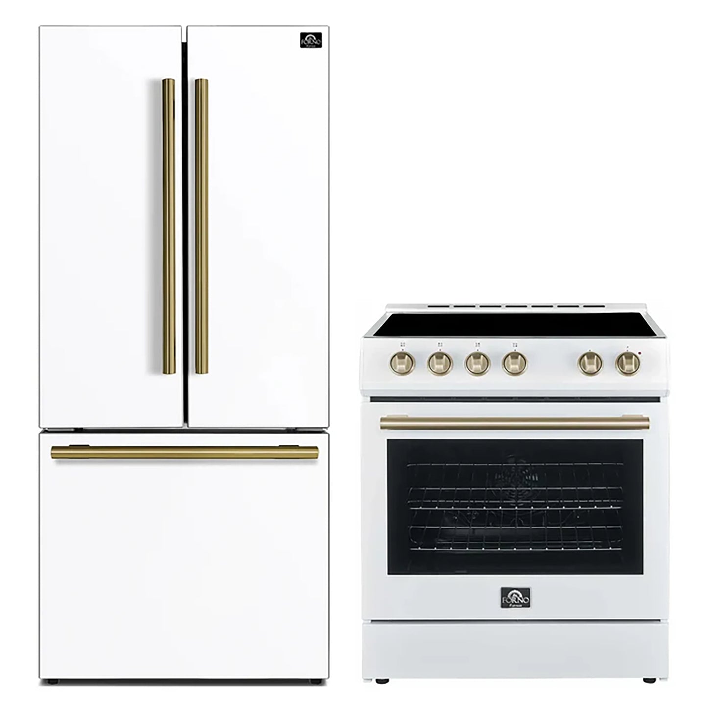 FORNO 2-Piece White Kitchen Bundle - 30" Electric Range and 31" Bottom Freezer Refrigerator - Forno Appliances