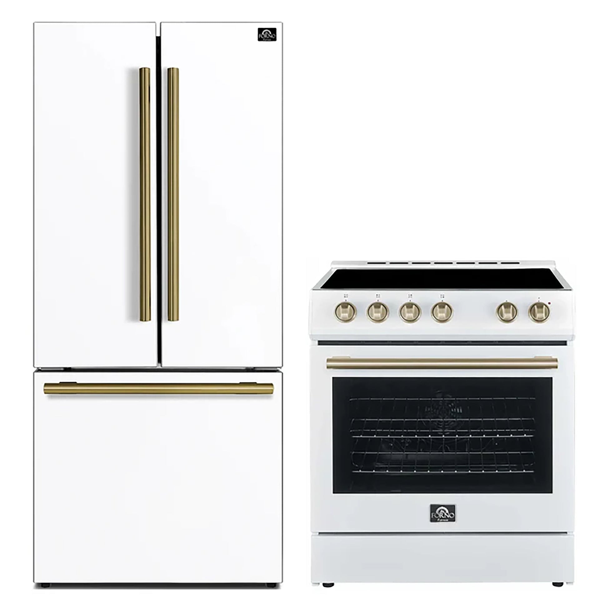 FORNO 2-Piece White Kitchen Bundle - 30" Electric Range and 31" Bottom Freezer Refrigerator - Forno Appliances
