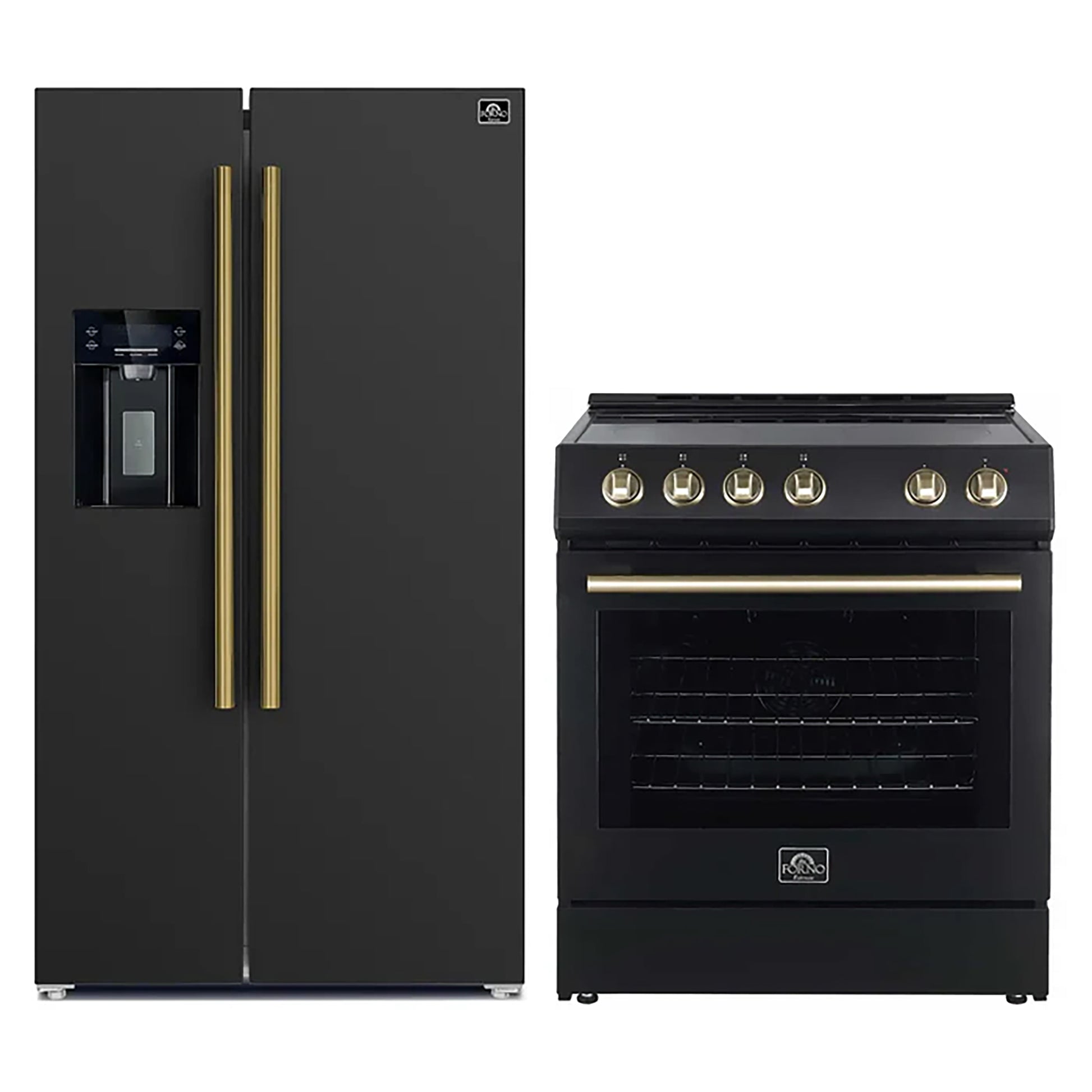 FORNO 2-Piece Black Kitchen Bundle - 30" Electric Range and 36" Bottom Freezer Refrigerator - Forno Appliances