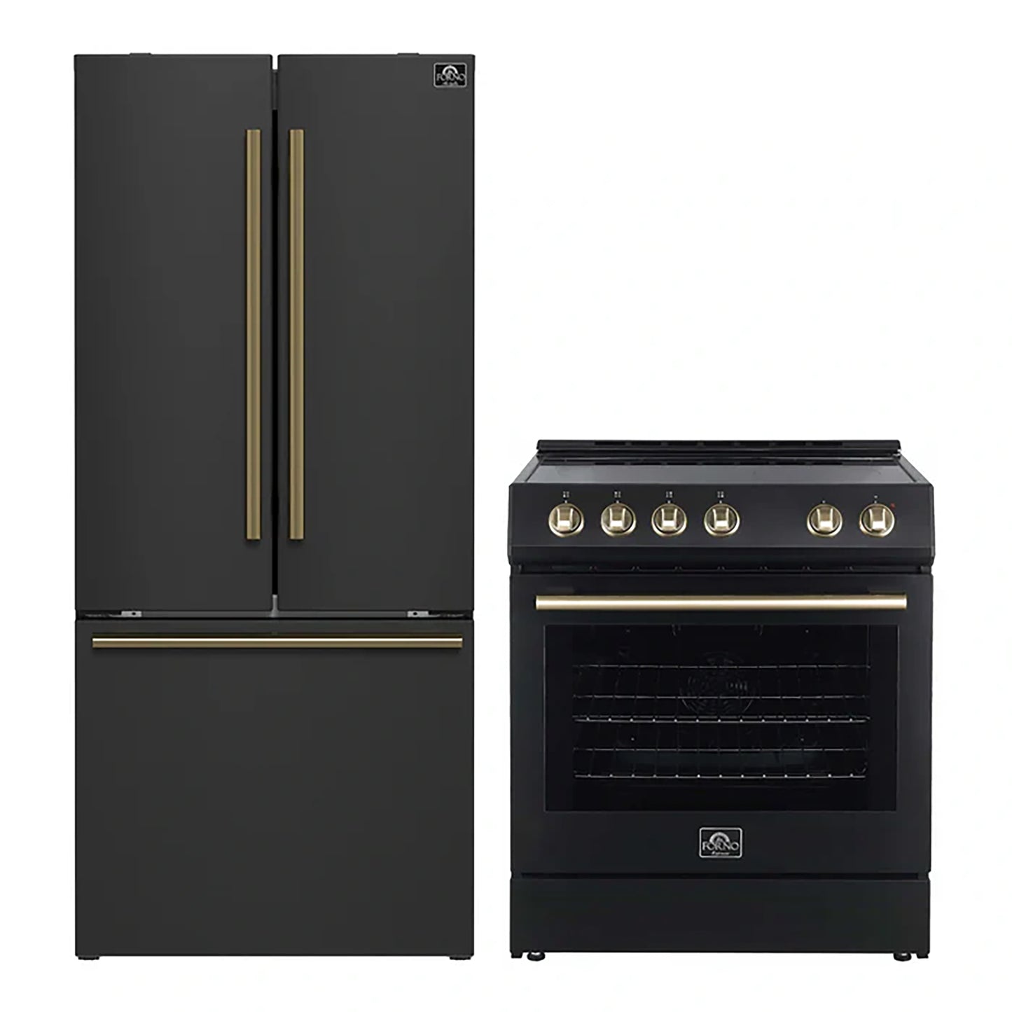 FORNO 2-Piece Black Kitchen Bundle - 30" Electric Range and 31" Bottom Freezer Refrigerator - Forno Appliances