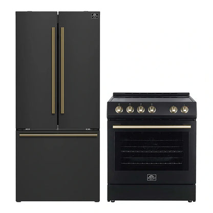 FORNO 2-Piece Black Kitchen Bundle - 30" Electric Range and 31" Bottom Freezer Refrigerator - Forno Appliances
