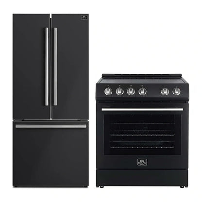 FORNO 2-Piece Black Kitchen Bundle - 30" Electric Range and 31" Bottom Freezer Refrigerator - Forno Appliances