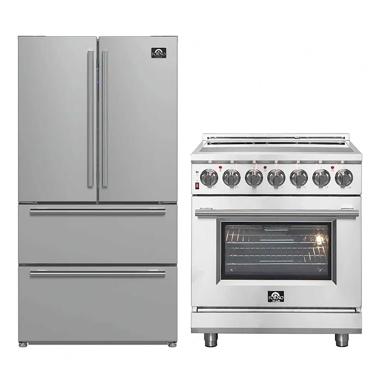 FORNO 2-Piece SS Kitchen Bundle - 30" Electric Range and 36" Bottom Freezer Refrigerator - Forno Appliances