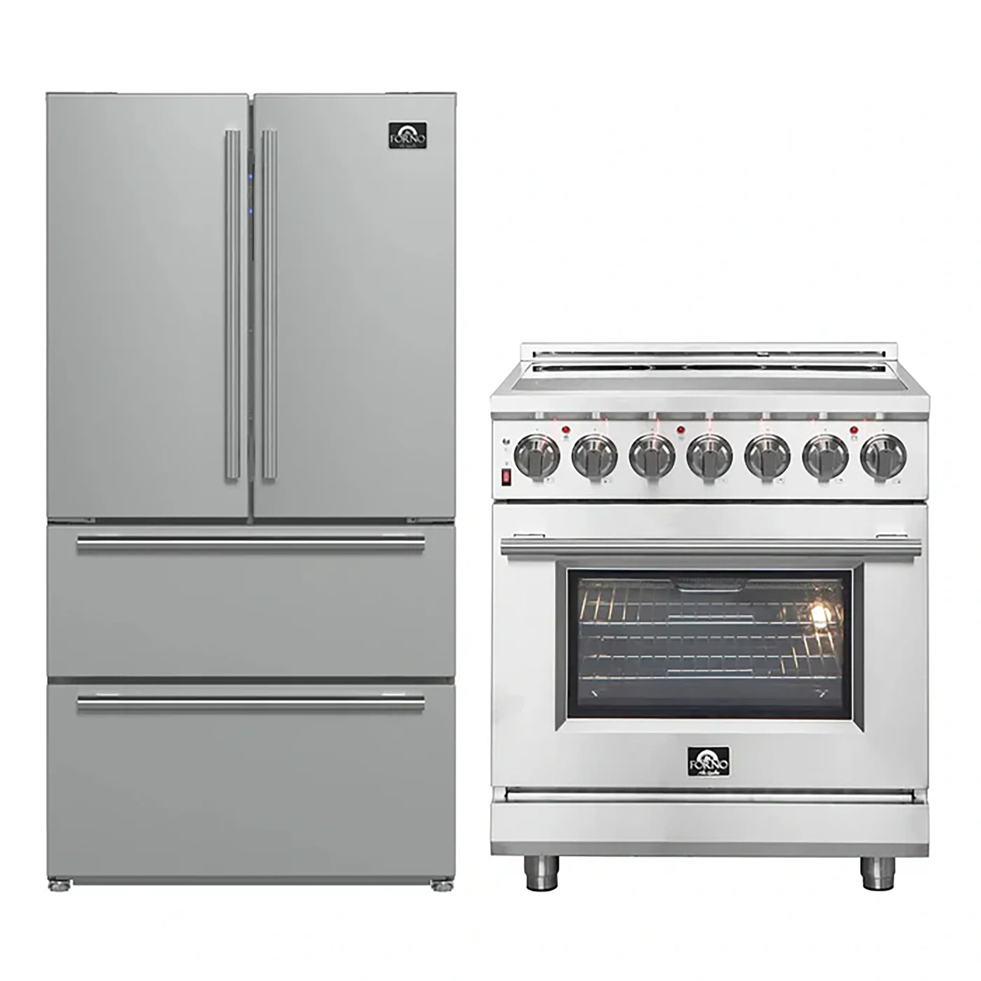 FORNO 2-Piece SS Kitchen Bundle - 30" Electric Range and 36" Bottom Freezer Refrigerator - Forno Appliances