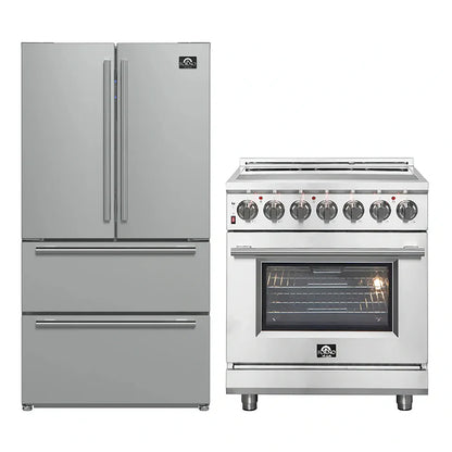 FORNO 2-Piece SS Kitchen Bundle - 30" Electric Range and 36" Bottom Freezer Refrigerator - Forno Appliances