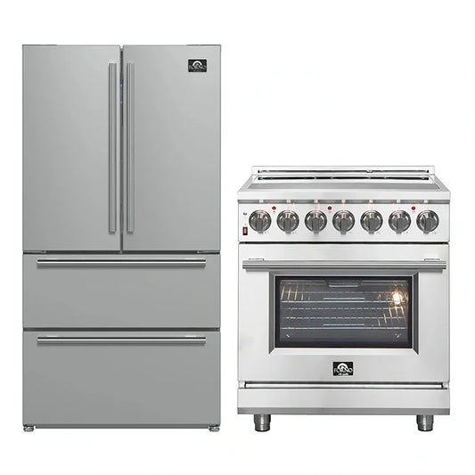 FORNO 2-Piece SS Kitchen Bundle - 30" Electric Range and 36" Bottom Freezer Refrigerator - Forno Appliances