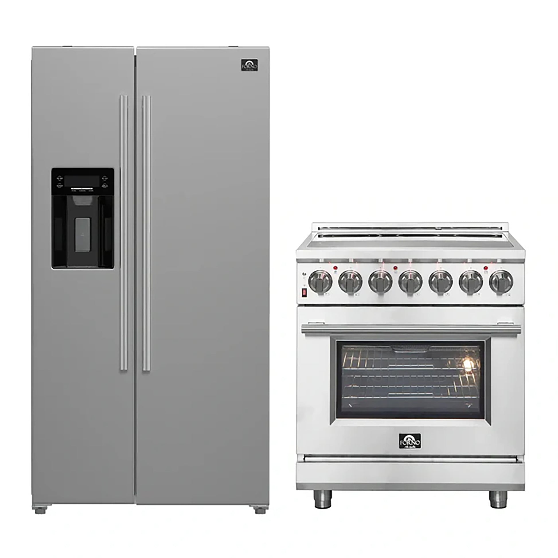 FORNO 2-Piece SS Kitchen Bundle - 30" Electric Range and 36" Bottom Freezer Refrigerator - Forno Appliances