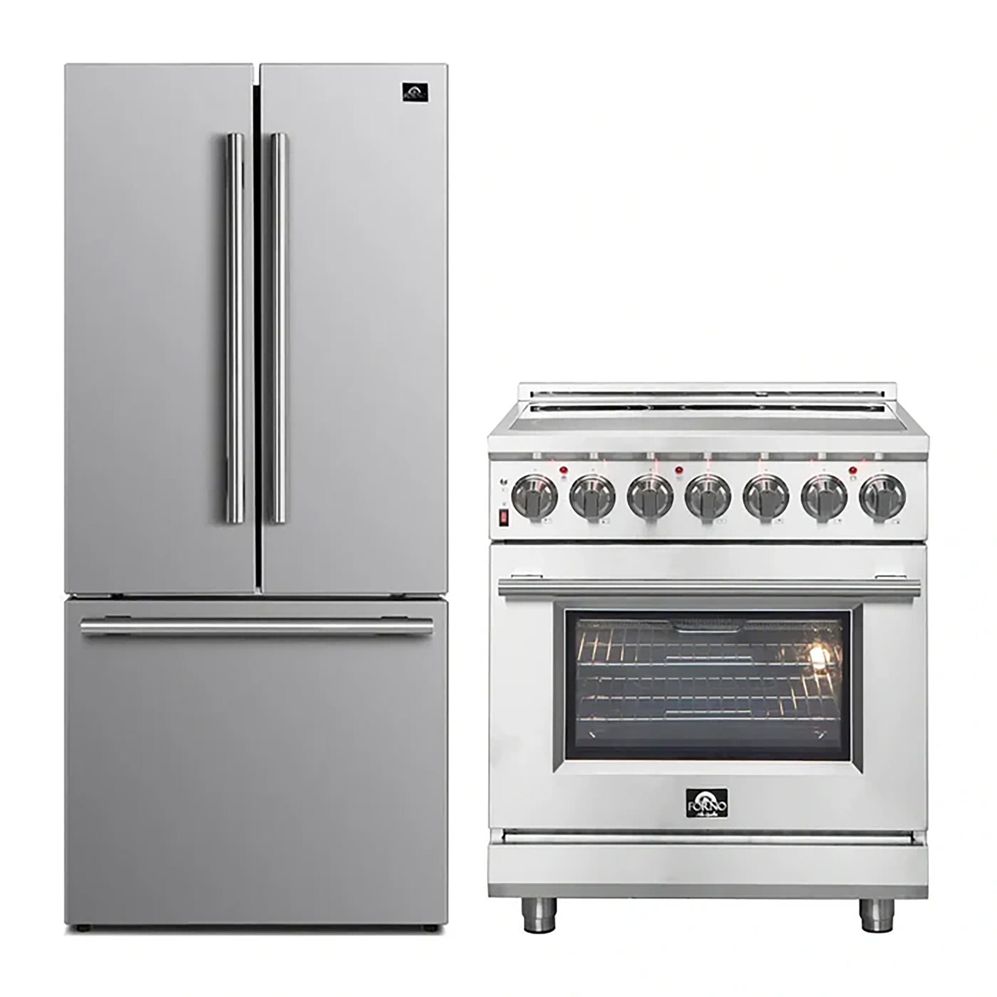 FORNO 2-Piece SS Kitchen Bundle - 30" Electric Range and 31" Bottom Freezer Refrigerator - Forno Appliances