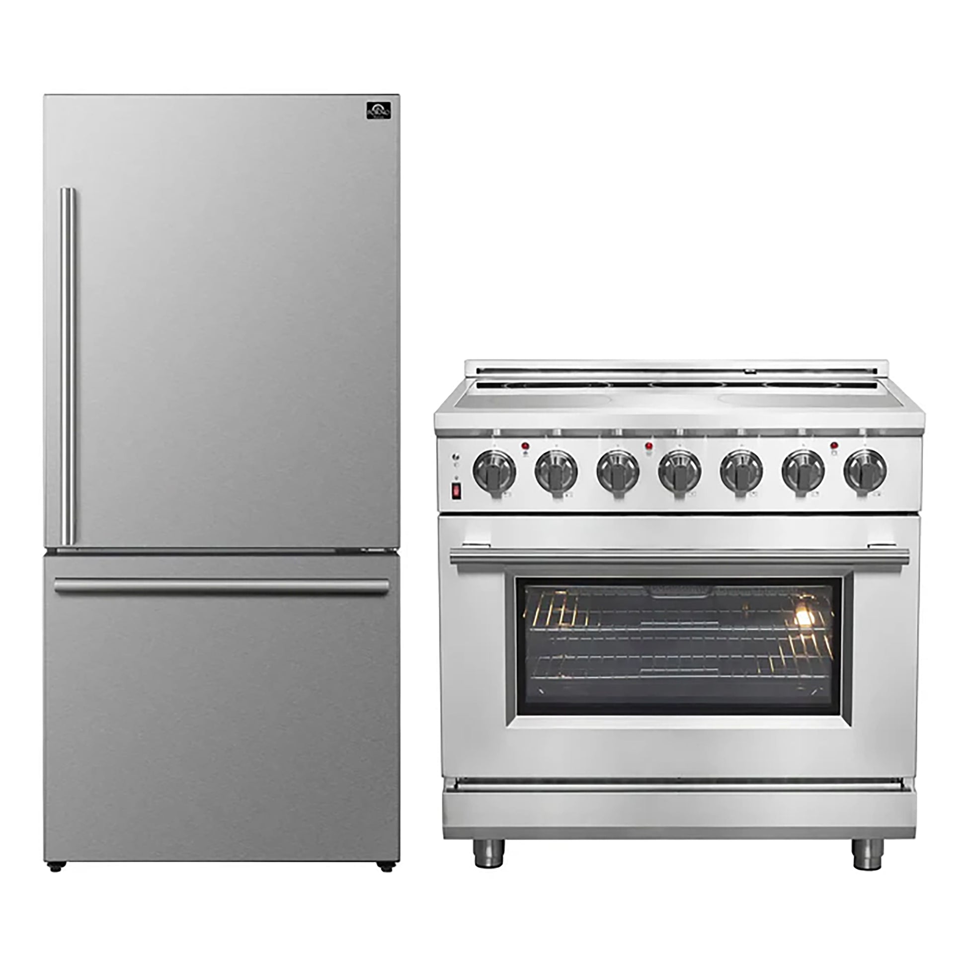 FORNO 2-Piece SS Kitchen Bundle - 36" Electric Range and 31" Bottom Freezer Refrigerator - Forno Appliances