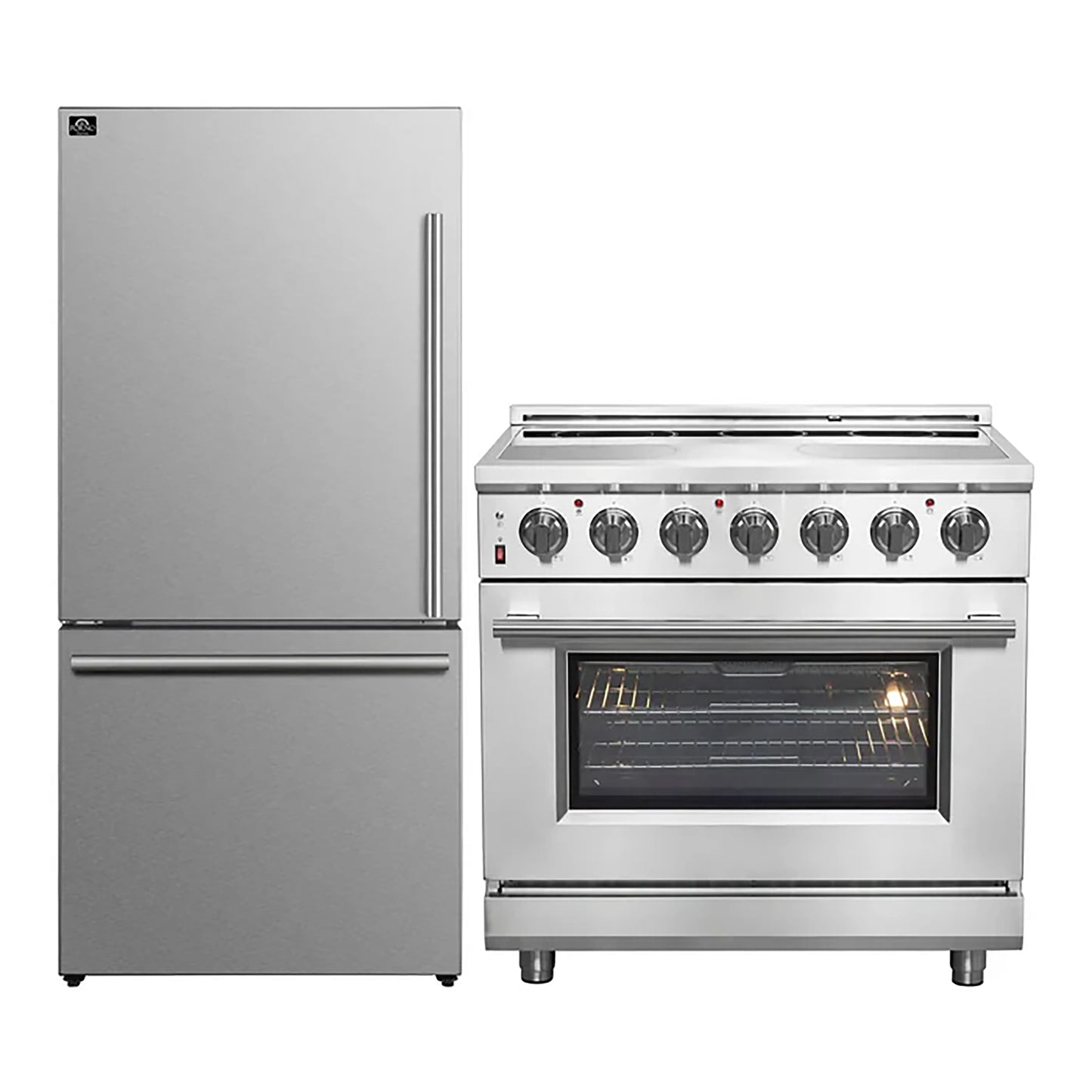 FORNO 2-Piece SS Kitchen Bundle - 36" Electric Range and 31" Bottom Freezer Refrigerator - Forno Appliances