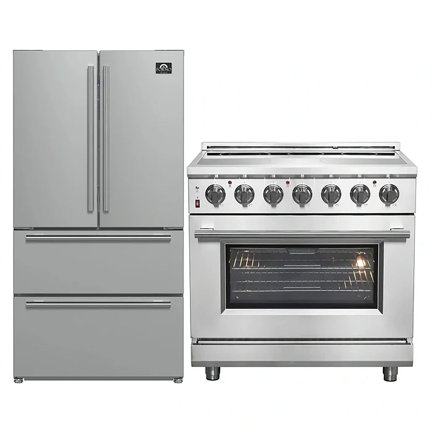 FORNO 2-Piece SS Kitchen Bundle - 36" Electric Range and 36" Bottom Freezer Refrigerator - Forno Appliances