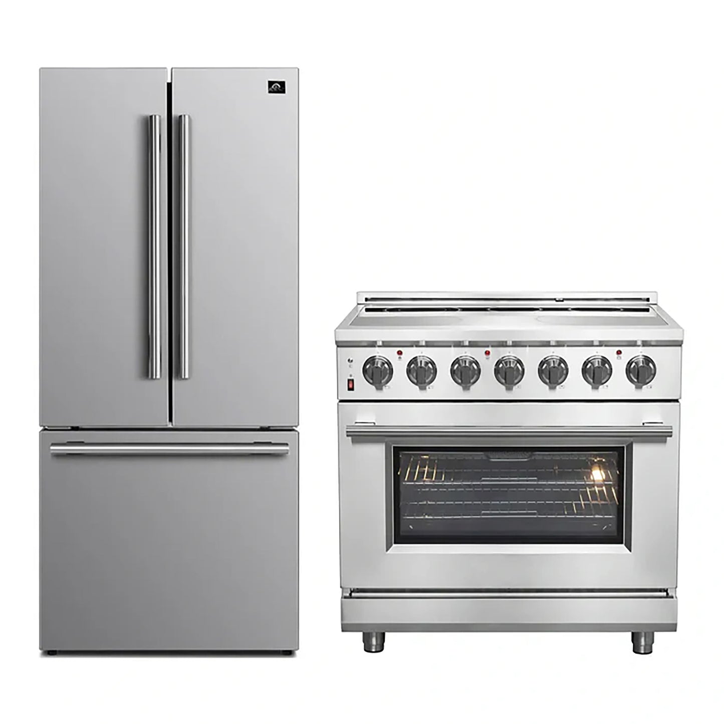 FORNO 2-Piece SS Kitchen Bundle - 36" Electric Range and 31" Bottom Freezer Refrigerator - Forno Appliances