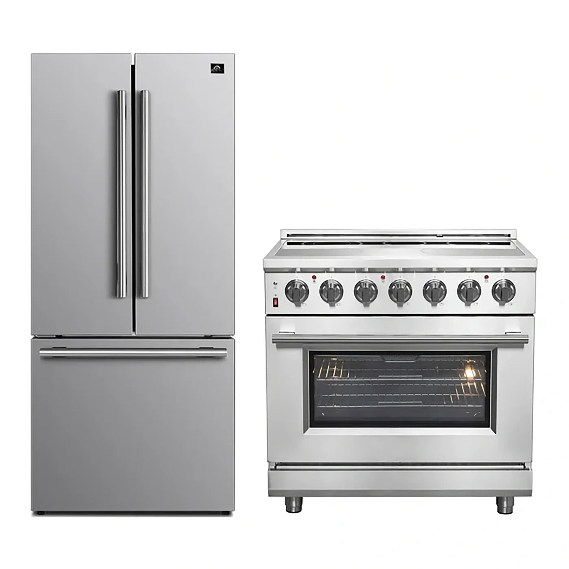 FORNO 2-Piece SS Kitchen Bundle - 36" Electric Range and 31" Bottom Freezer Refrigerator - Forno Appliances