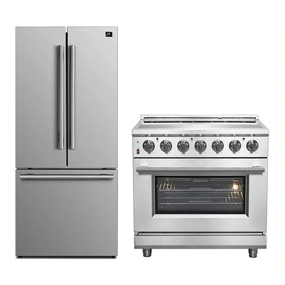 FORNO 2-Piece SS Kitchen Bundle - 36" Electric Range and 31" Bottom Freezer Refrigerator - Forno Appliances