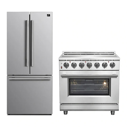 FORNO 2-Piece SS Kitchen Bundle - 36" Electric Range and 31" Bottom Freezer Refrigerator - Forno Appliances