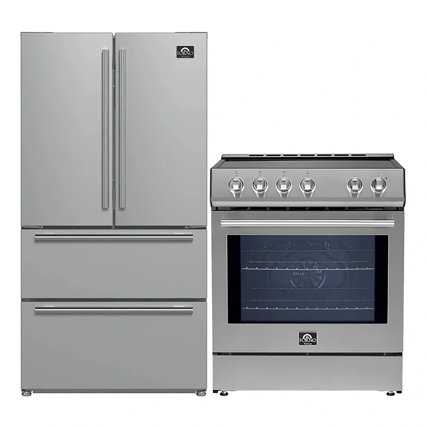 FORNO 2-Piece SS Kitchen Bundle - 30" Induction Range and 36" Bottom Freezer Refrigerator - Forno Appliances