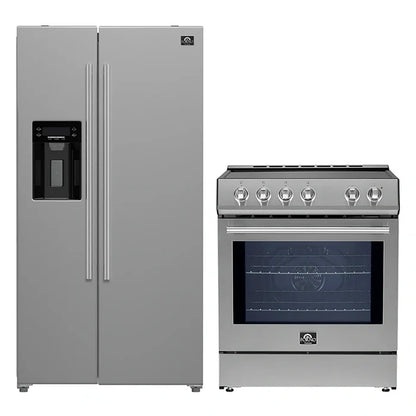 FORNO 2-Piece SS Kitchen Bundle - 30" Induction Range and 36" Bottom Freezer Refrigerator - Forno Appliances