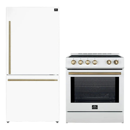 FORNO 2-Piece White Kitchen Bundle - 30" Induction Range and 31" Bottom Freezer Refrigerator - Forno Appliances