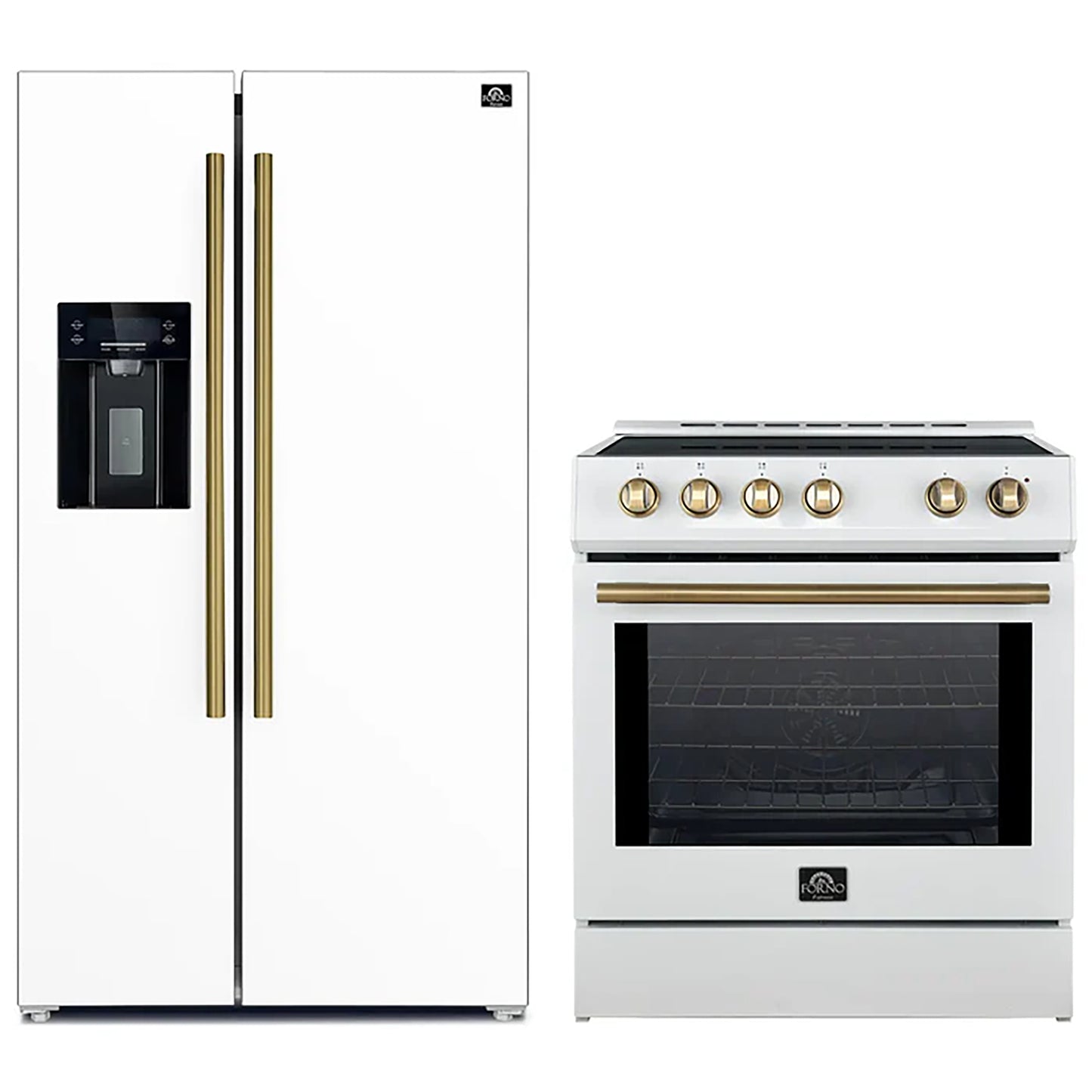 FORNO 2-Piece White Kitchen Bundle - 30" Induction Range and 36" Bottom Freezer Refrigerator - Forno Appliances