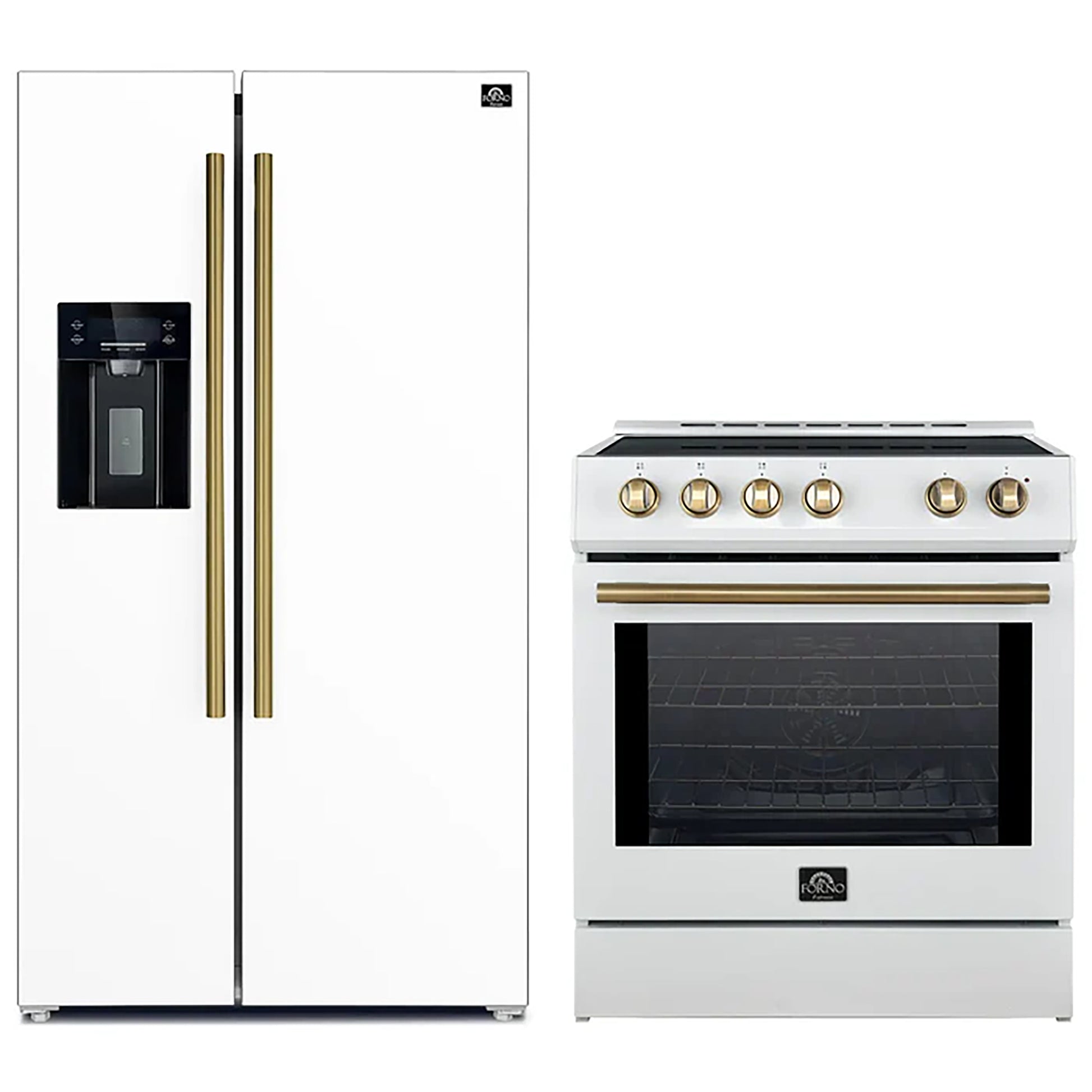 FORNO 2-Piece White Kitchen Bundle - 30" Induction Range and 36" Bottom Freezer Refrigerator - Forno Appliances