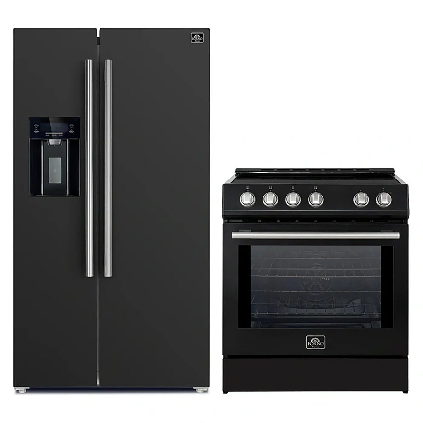 FORNO 2-Piece Black Kitchen Bundle - 30" Induction Range and 36" Bottom Freezer Refrigerator - Forno Appliances