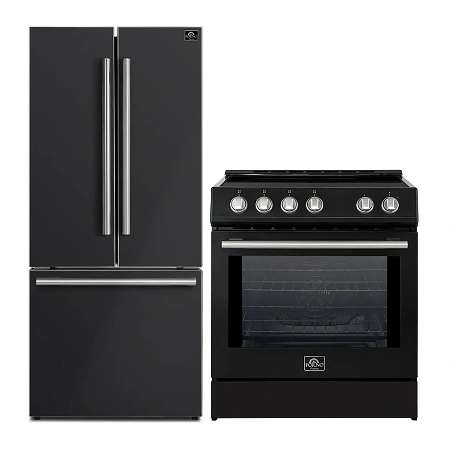 FORNO 2-Piece Black Kitchen Bundle - 30" Induction Range and 31" Bottom Freezer Refrigerator - Forno Appliances