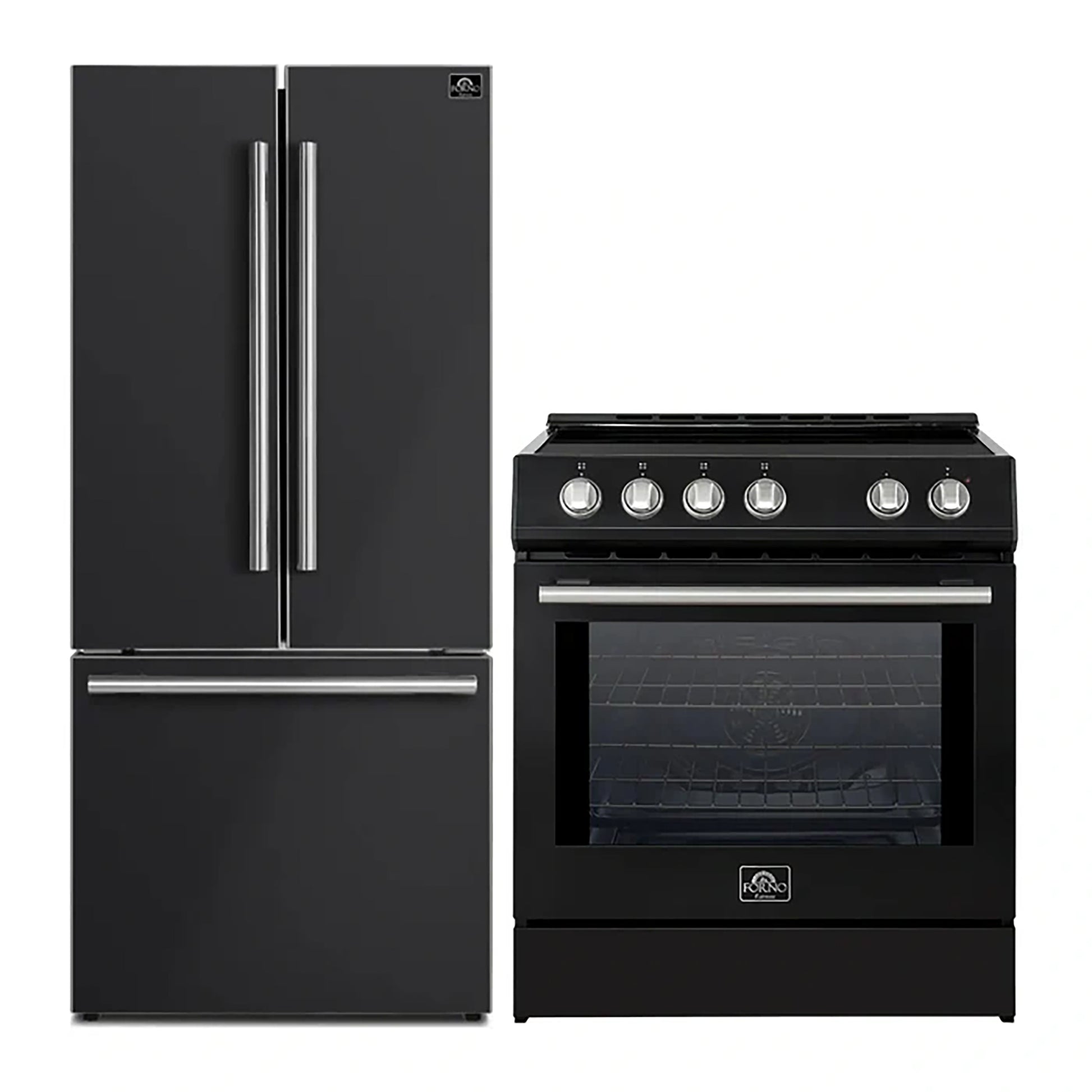 FORNO 2-Piece Black Kitchen Bundle - 30" Induction Range and 31" Bottom Freezer Refrigerator - Forno Appliances