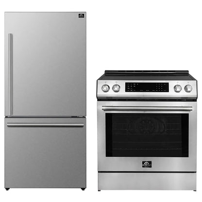 FORNO 2-Piece SS Kitchen Bundle - 30" Induction Range and 31" Bottom Freezer Refrigerator - Forno Appliances