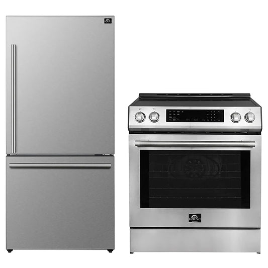 FORNO 2-Piece SS Kitchen Bundle - 30" Induction Range and 31" Bottom Freezer Refrigerator - Forno Appliances