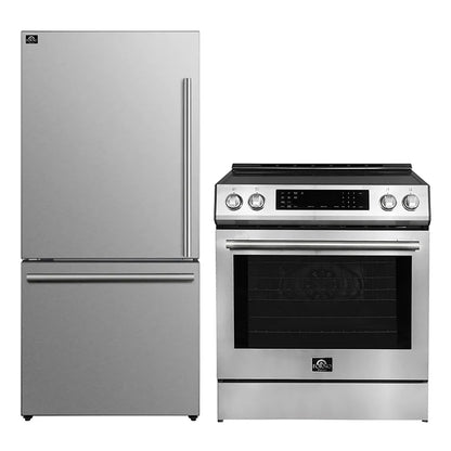 FORNO 2-Piece SS Kitchen Bundle - 30" Induction Range and 31" Bottom Freezer Refrigerator - Forno Appliances