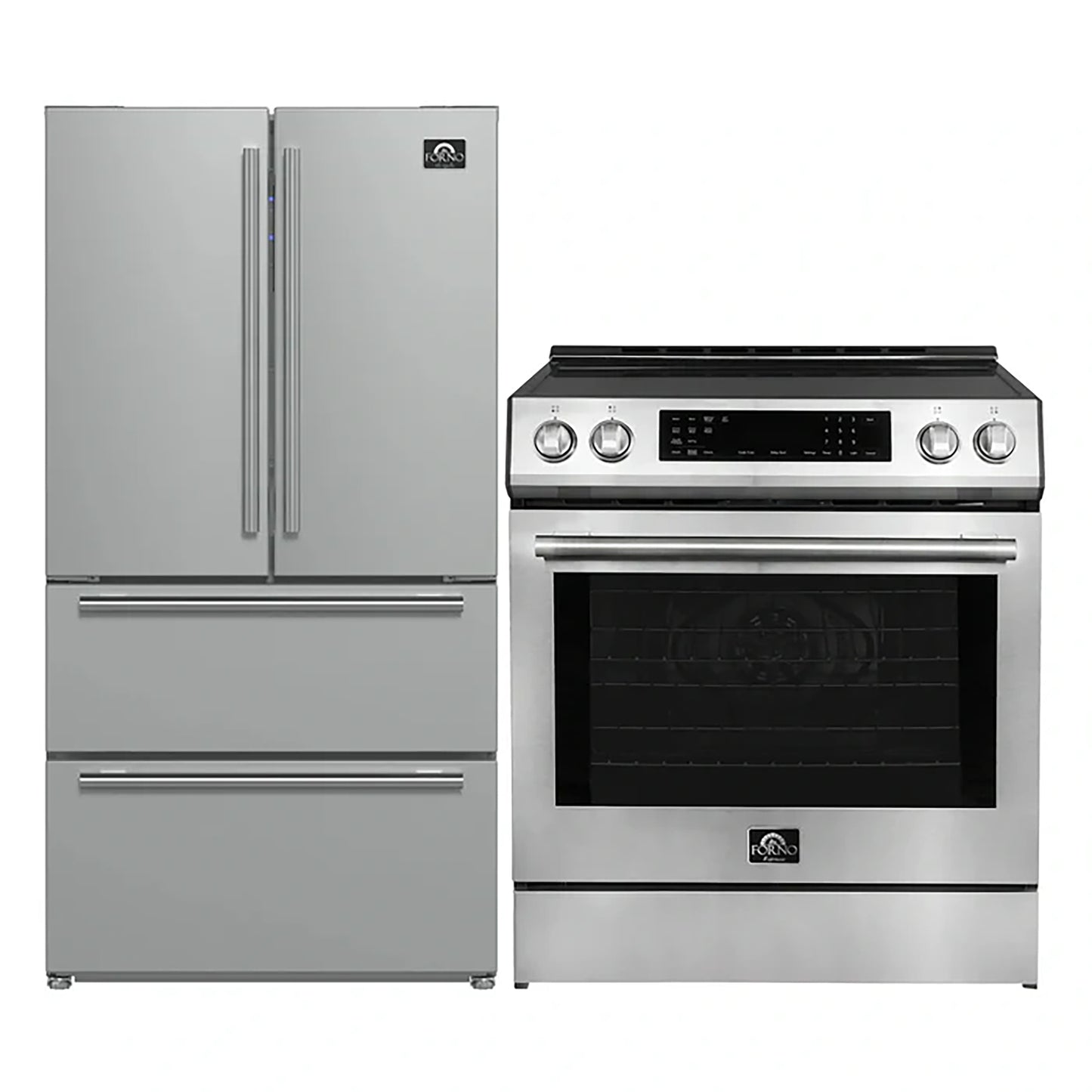 FORNO 2-Piece SS Kitchen Bundle - 30" Induction Range and 36" Bottom Freezer Refrigerator - Forno Appliances