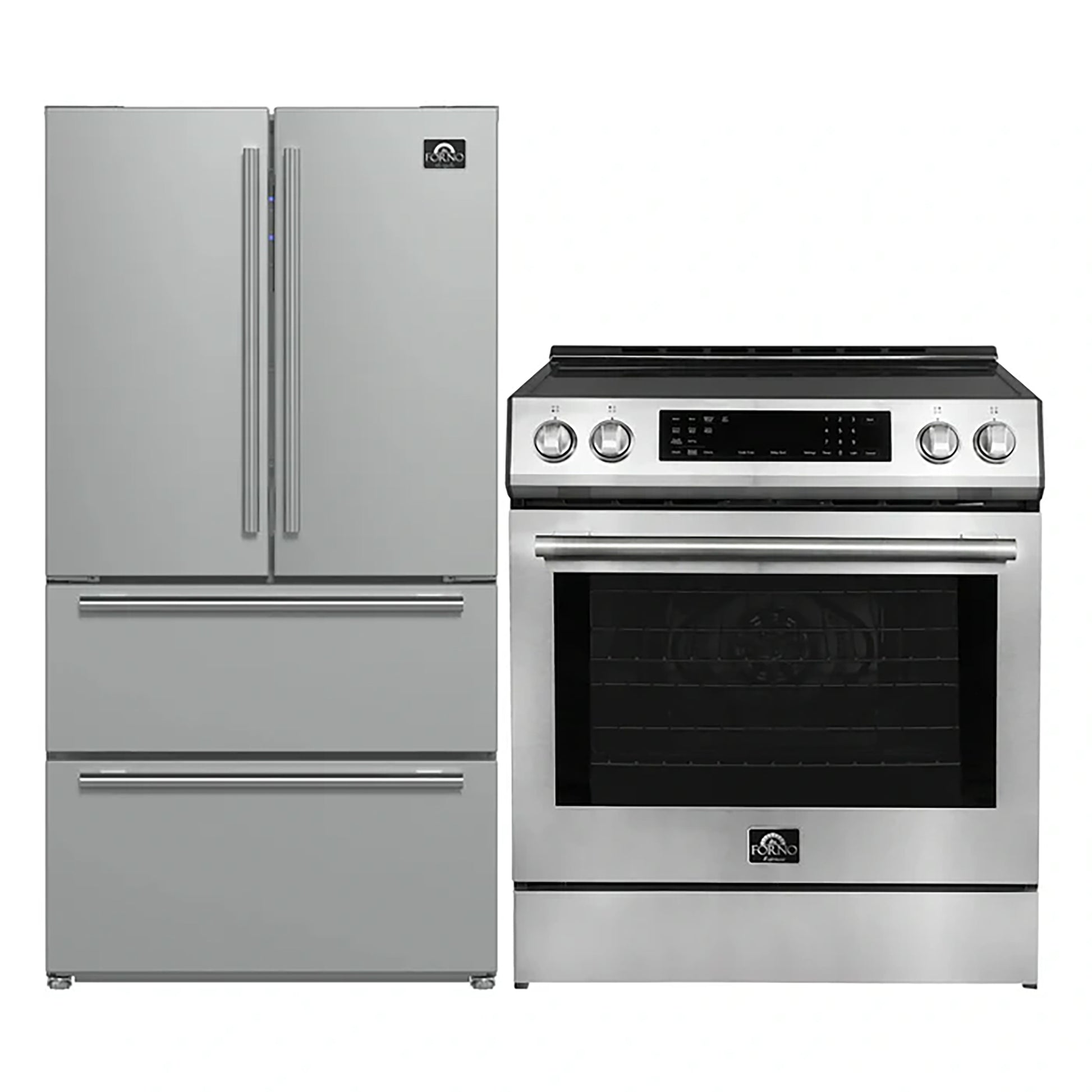 FORNO 2-Piece SS Kitchen Bundle - 30" Induction Range and 36" Bottom Freezer Refrigerator - Forno Appliances
