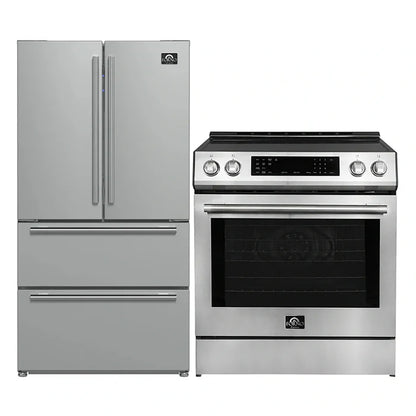 FORNO 2-Piece SS Kitchen Bundle - 30" Induction Range and 36" Bottom Freezer Refrigerator - Forno Appliances