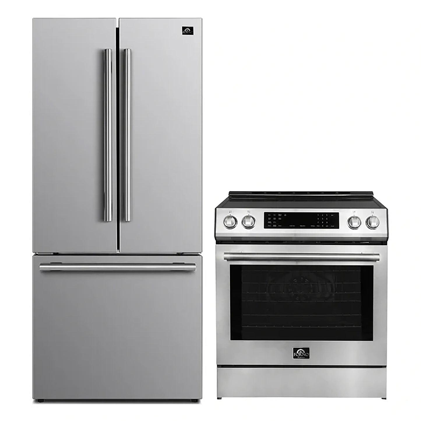 FORNO 2-Piece SS Kitchen Bundle - 30" Induction Range and 31" Bottom Freezer Refrigerator - Forno Appliances