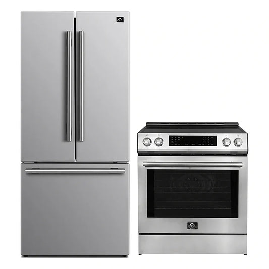 FORNO 2-Piece SS Kitchen Bundle - 30" Induction Range and 31" Bottom Freezer Refrigerator - Forno Appliances