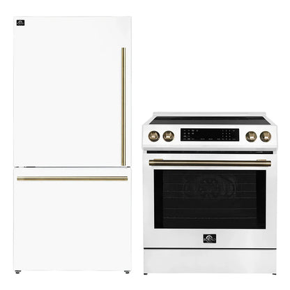 FORNO 2-Piece White Kitchen Bundle - 30" Induction Range and 31" Bottom Freezer Refrigerator - Forno Appliances