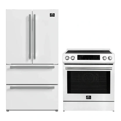 FORNO 2-Piece White Kitchen Bundle - 30" Induction Range and 36" Bottom Freezer Refrigerator - Forno Appliances