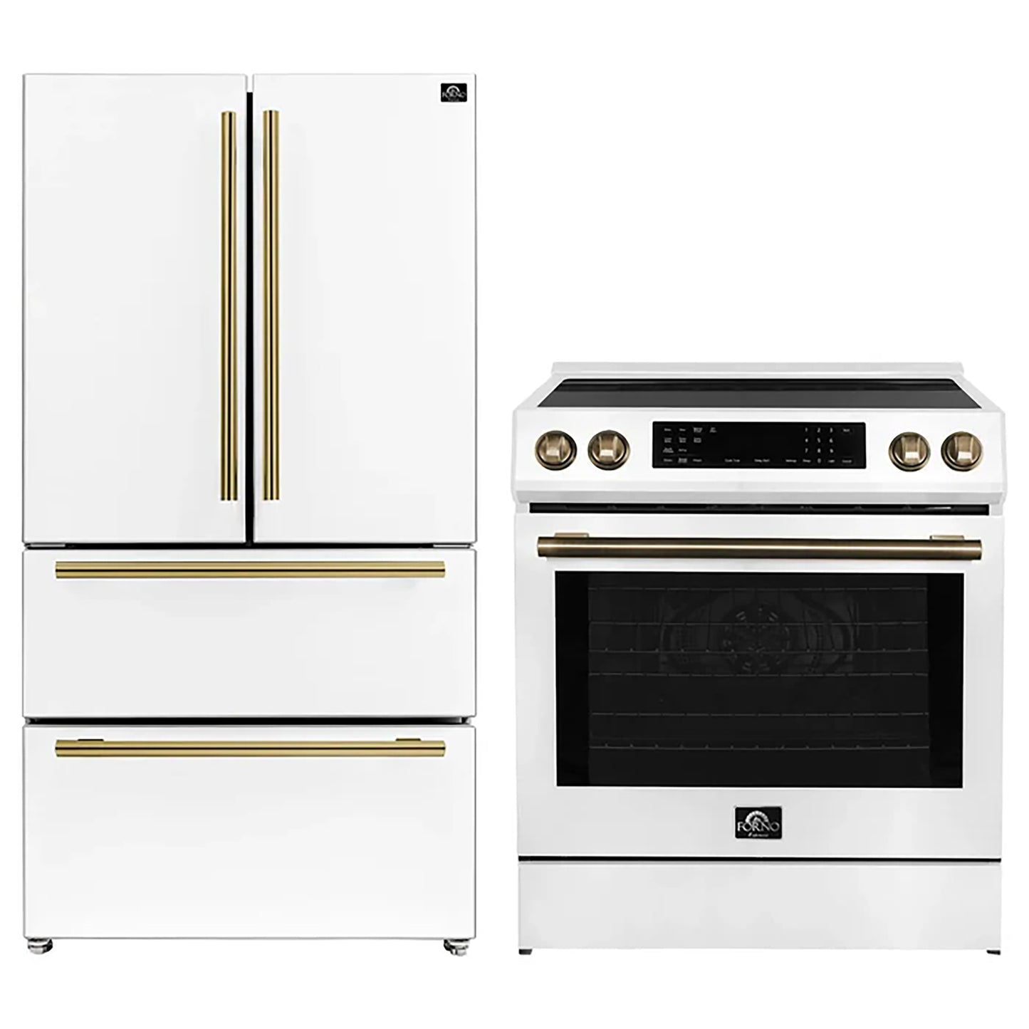 FORNO 2-Piece White Kitchen Bundle - 30" Induction Range and 36" Bottom Freezer Refrigerator - Forno Appliances