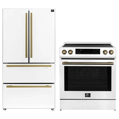 FORNO 2-Piece White Kitchen Bundle - 30" Induction Range and 36" Bottom Freezer Refrigerator - Forno Appliances