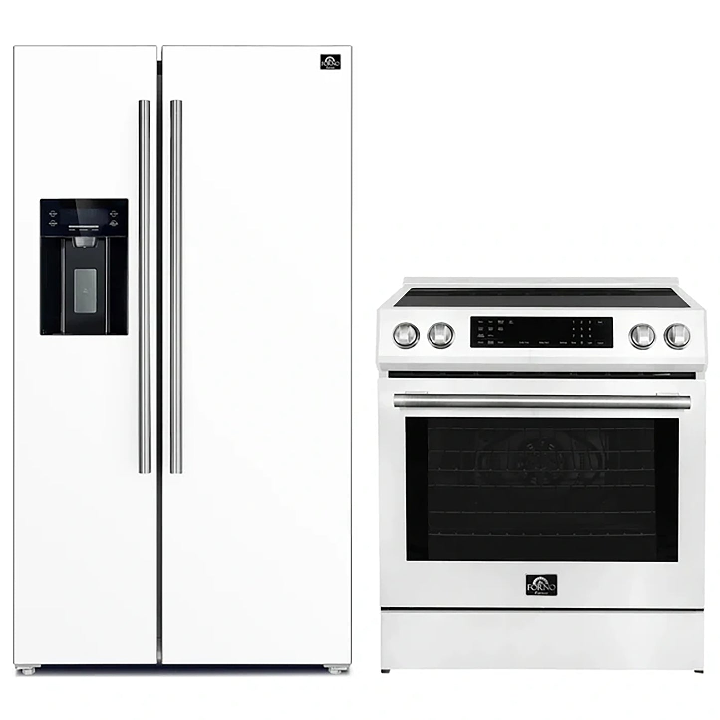 FORNO 2-Piece White Kitchen Bundle - 30" Induction Range and 36" Bottom Freezer Refrigerator - Forno Appliances