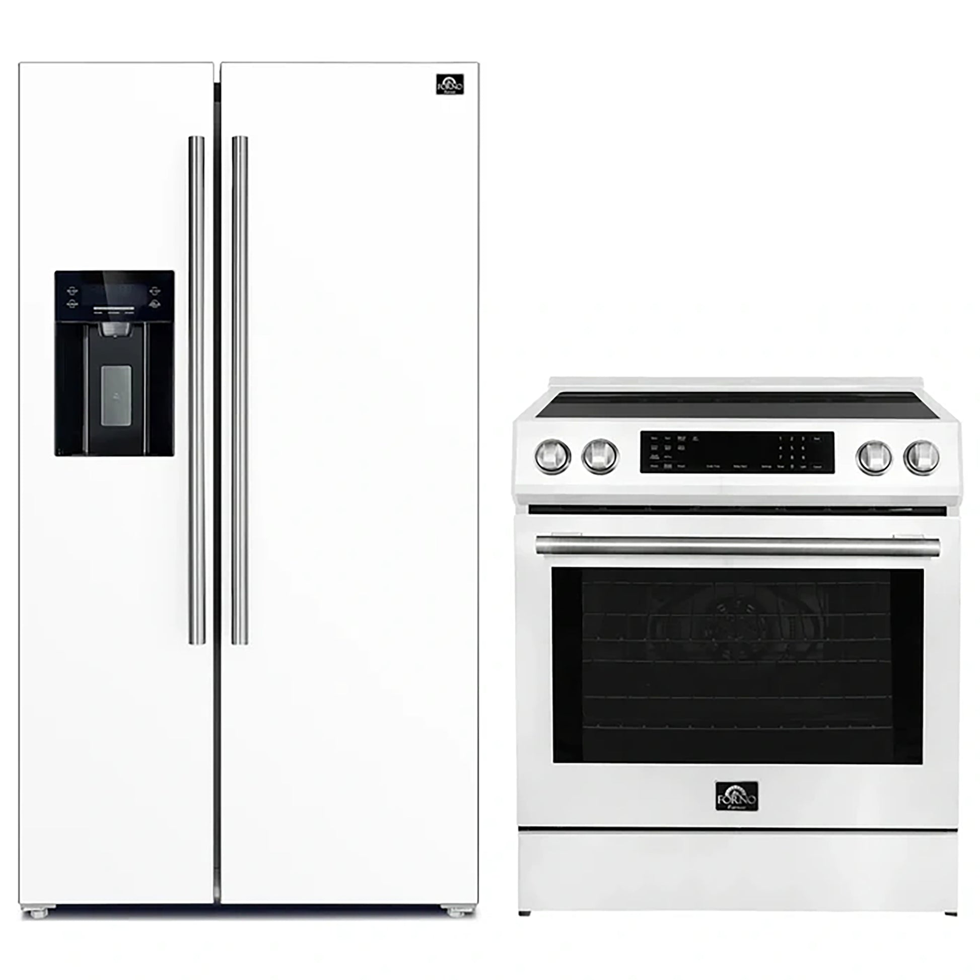 FORNO 2-Piece White Kitchen Bundle - 30" Induction Range and 36" Bottom Freezer Refrigerator - Forno Appliances