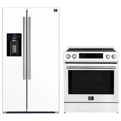 FORNO 2-Piece White Kitchen Bundle - 30" Induction Range and 36" Bottom Freezer Refrigerator - Forno Appliances