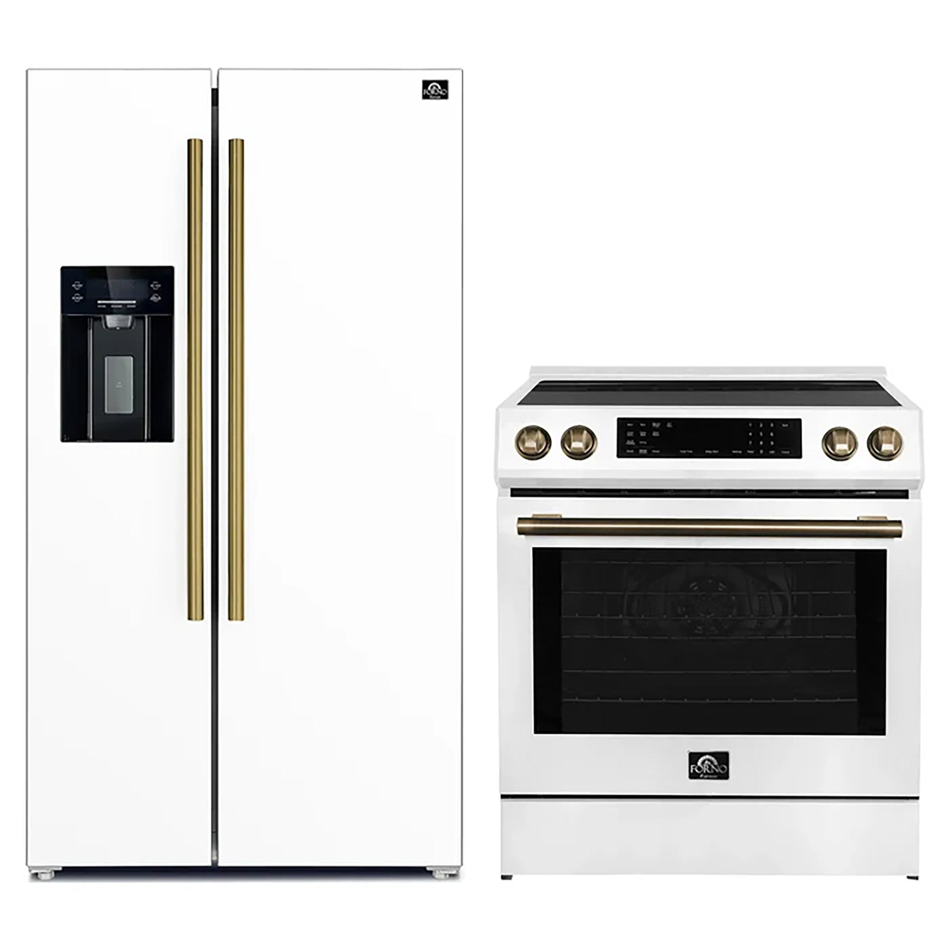 FORNO 2-Piece White Kitchen Bundle - 30" Induction Range and 36" Bottom Freezer Refrigerator - Forno Appliances