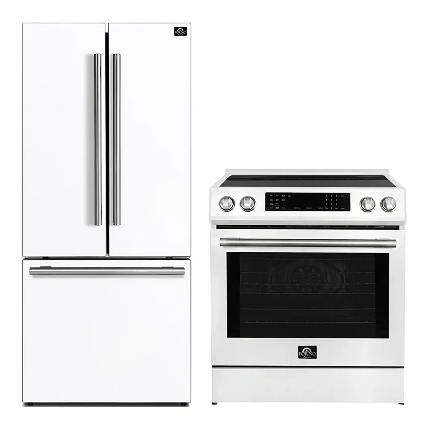 FORNO 2-Piece White Kitchen Bundle - 30" Induction Range and 31" Bottom Freezer Refrigerator - Forno Appliances