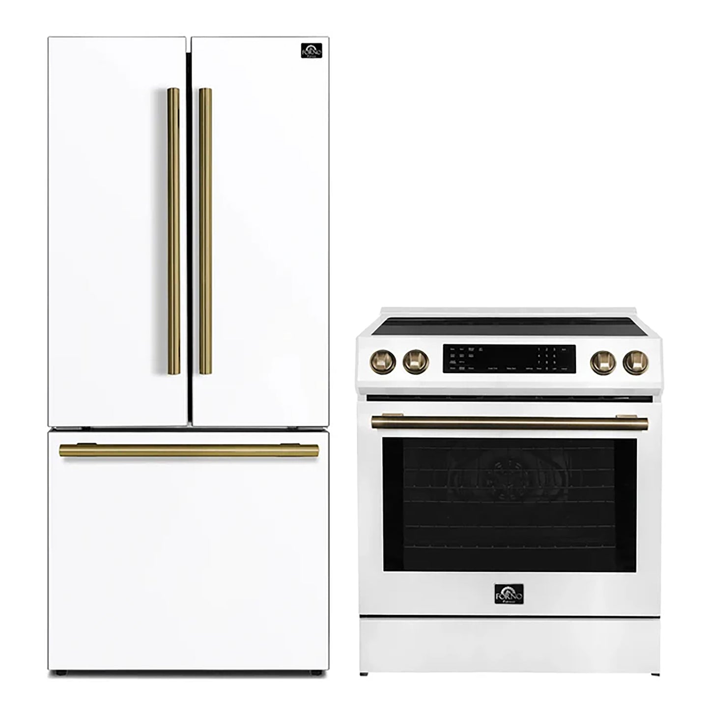 FORNO 2-Piece White Kitchen Bundle - 30" Induction Range and 31" Bottom Freezer Refrigerator - Forno Appliances