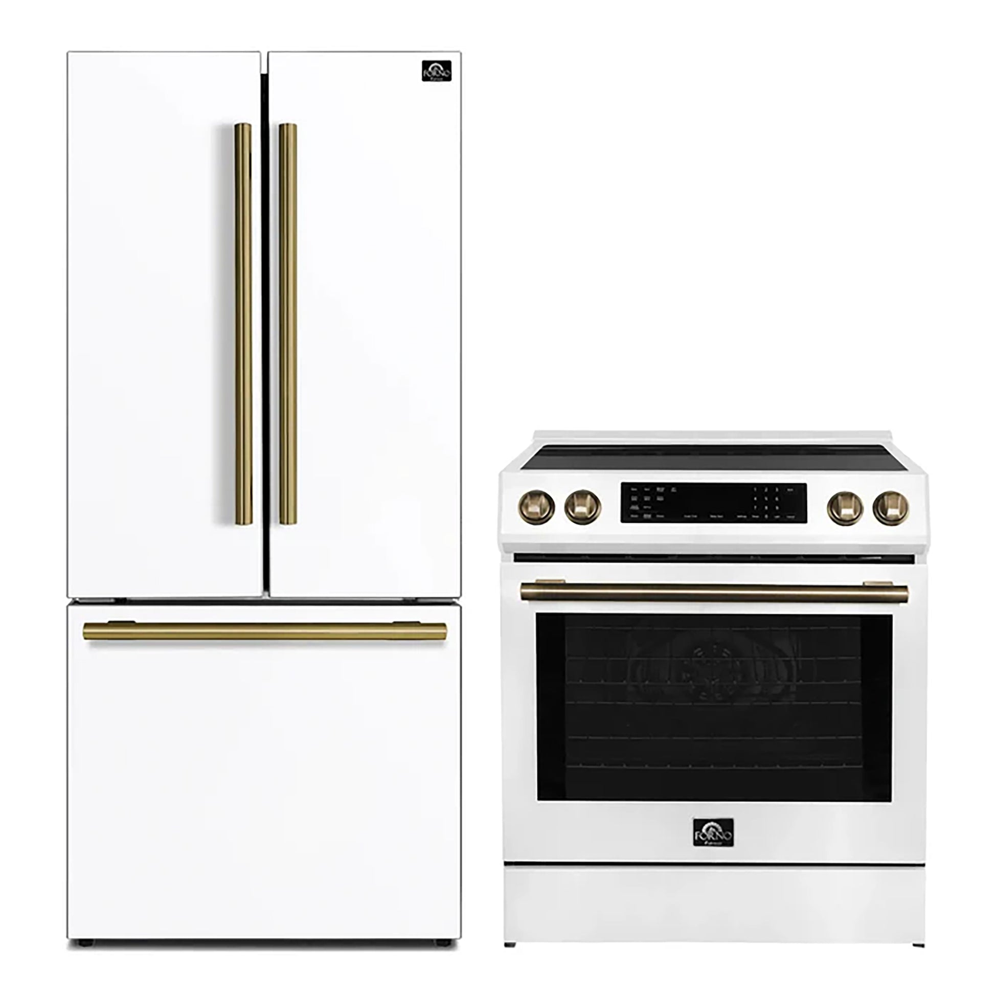 FORNO 2-Piece White Kitchen Bundle - 30" Induction Range and 31" Bottom Freezer Refrigerator - Forno Appliances