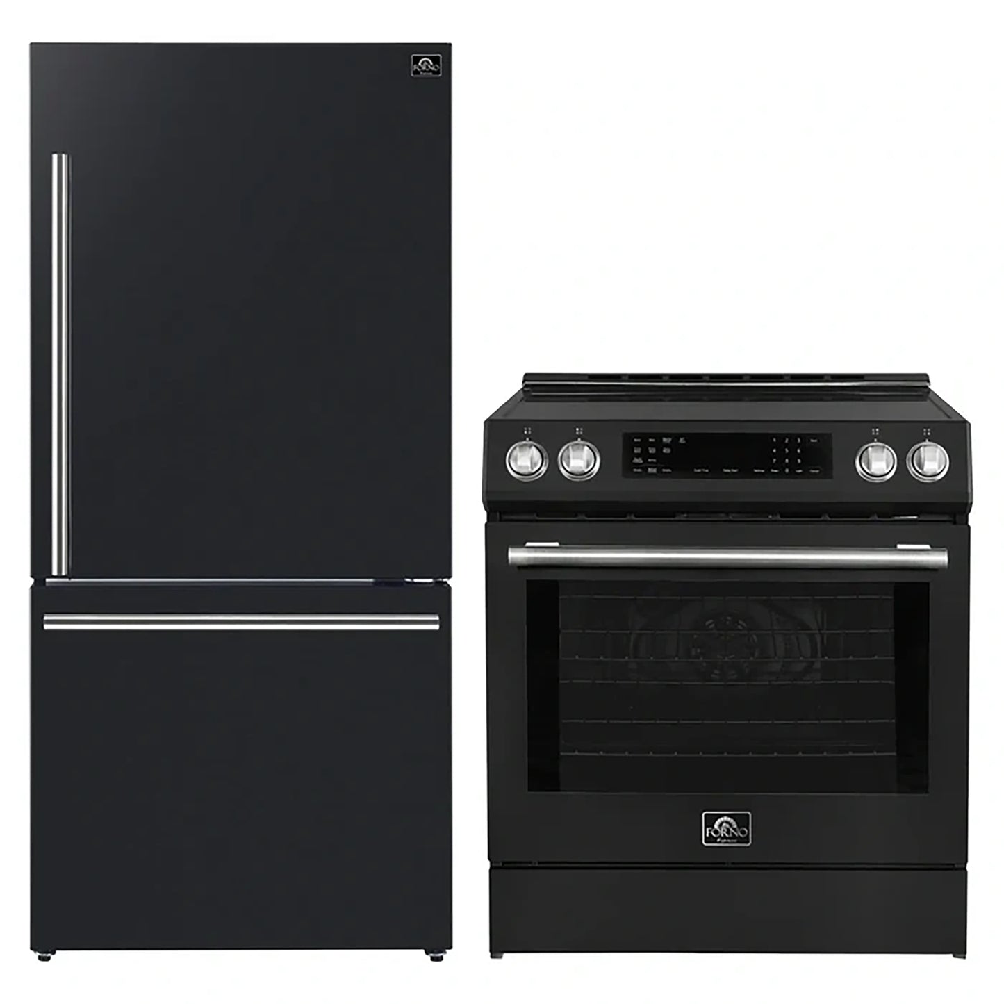 FORNO 2-Piece Black Kitchen Bundle - 30" Induction Range and 31" Bottom Freezer Refrigerator - Forno Appliances