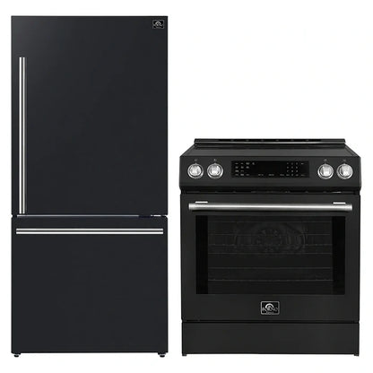 FORNO 2-Piece Black Kitchen Bundle - 30" Induction Range and 31" Bottom Freezer Refrigerator - Forno Appliances
