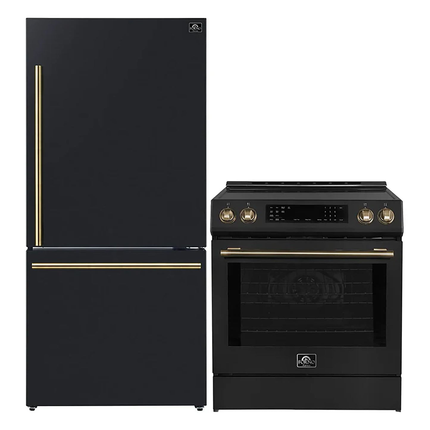 FORNO 2-Piece Black Kitchen Bundle - 30" Induction Range and 31" Bottom Freezer Refrigerator - Forno Appliances